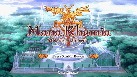 Mana Khemia: Student Alliance title screen for PSP